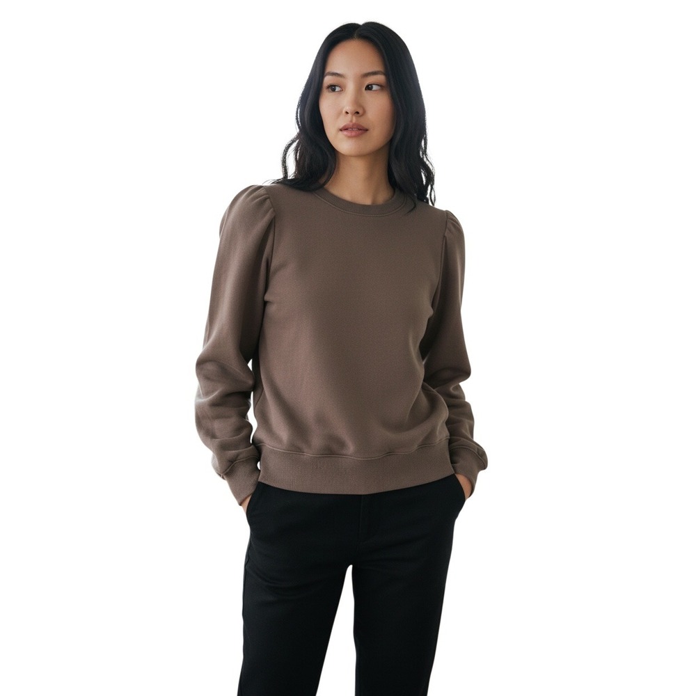 Wilfred Free Aritzia Brown Puff Sleeve French Terry Sweatshirt Size S